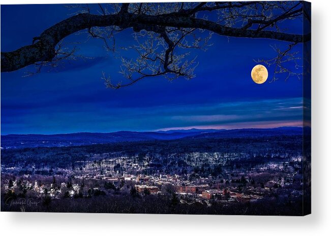 Tully Pond Acrylic Print featuring the photograph Moon Over Athol, Massachusetts by Mitchell R Grosky