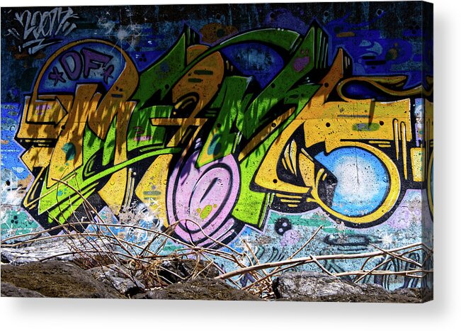 Tags Acrylic Print featuring the photograph Seawall Graffiti by Eric Hafner