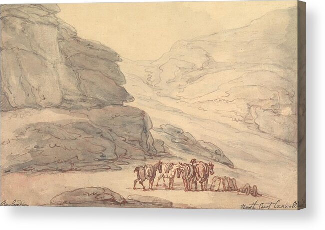 19th Century Art Acrylic Print featuring the drawing Valley of Stones, Lynton, Devon by Thomas Rowlandson
