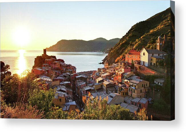 Tranquility Acrylic Print featuring the photograph Vernazza Sunset by Traumlichtfabrik