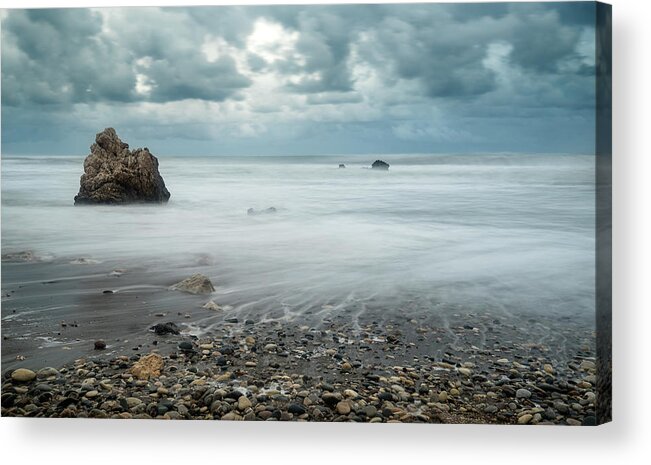 Seascape Acrylic Print featuring the photograph Seascape with windy waves during stormy weather a rocky coastline by Michalakis Ppalis