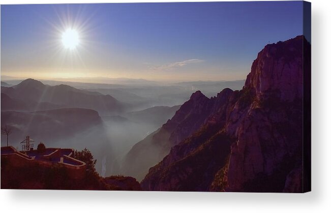 Sunrise Acrylic Print featuring the photograph Sunrise over the mountains from Abbey of Montserrat by Christina McGoran