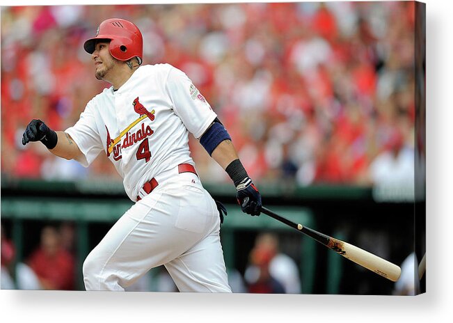 Following Acrylic Print featuring the photograph Yadier Molina by Jeff Curry
