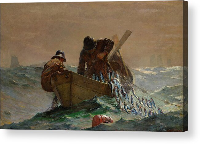 The Herring Net Acrylic Print featuring the painting The Herring Net #11 by Winslow Homer