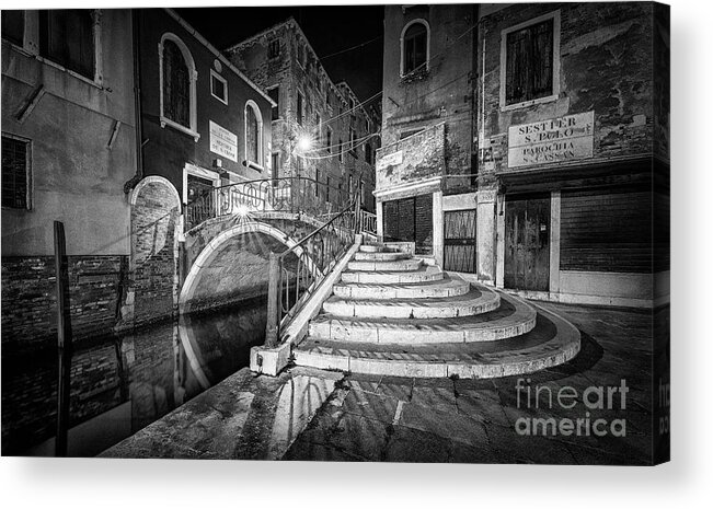 Night Acrylic Print featuring the photograph A Venice's corner by night bnw by The P