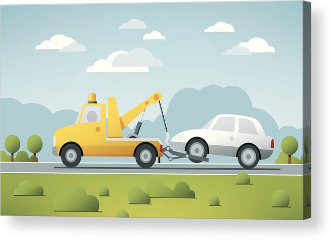 Land Vehicle Acrylic Print featuring the drawing Breakdown Service Tow Truck Vector by FrankRamspott