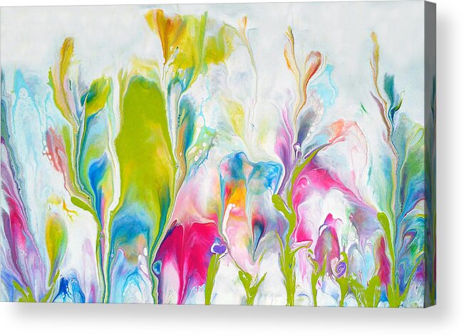 Rainbow Colors Abstract Nature Acrylic Acrylic Print featuring the painting Grass Dance by Deborah Erlandson