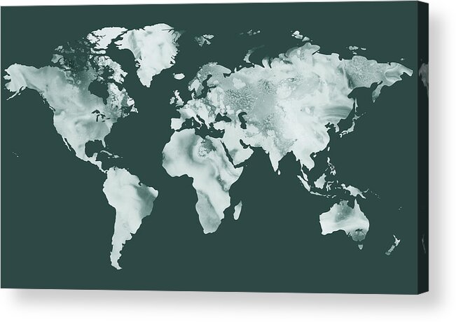 World Map Acrylic Print featuring the painting Gray Marble Stone Watercolor Silhouette Of World Map by Irina Sztukowski