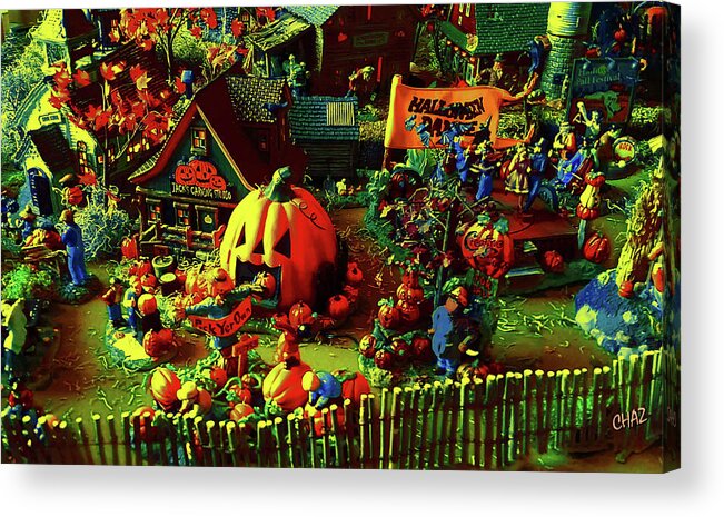 Halloween Acrylic Print featuring the mixed media Halloween Dance In Pumpkin Patch by CHAZ Daugherty