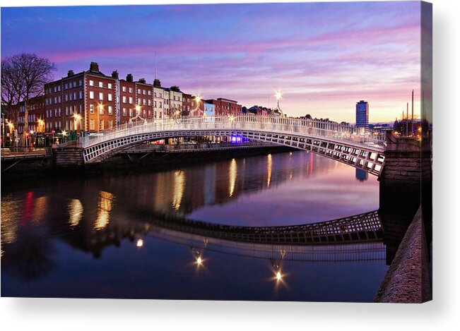Ha'penny Bridge Acrylic Print featuring the photograph Hapenny Bridge at Dawn - Dublin by Barry O Carroll