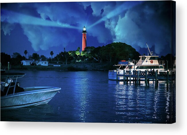 Jupiter Lighthouse Acrylic Print featuring the photograph Jupiter Lighthouse at Night by Laura Fasulo