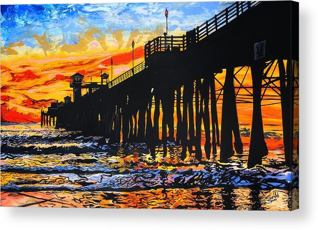 Pier Acrylic Print featuring the painting Oceanside Pier Fire and Ice by Sergio Gutierrez