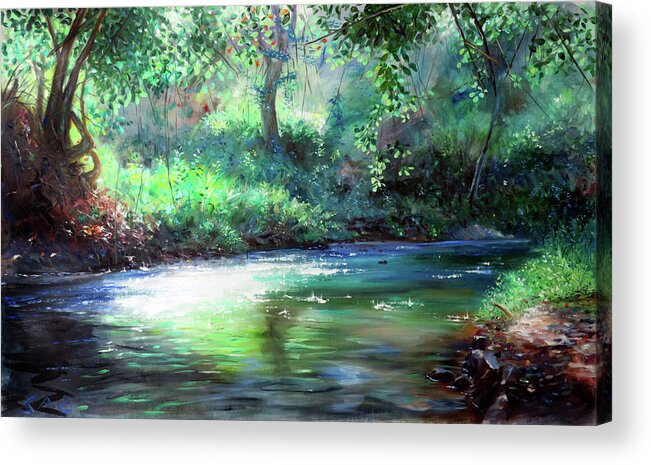 River Acrylic Print featuring the painting River by Jonathan Guy-Gladding JAG