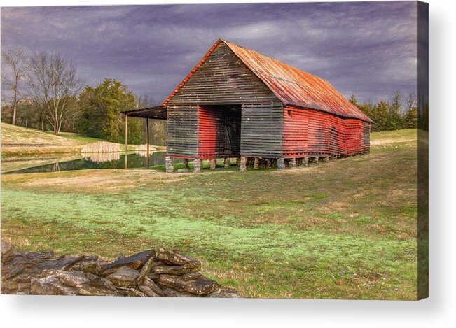 Tennessee Acrylic Print featuring the photograph Tin Roof Barn by the Pond by Marcy Wielfaert