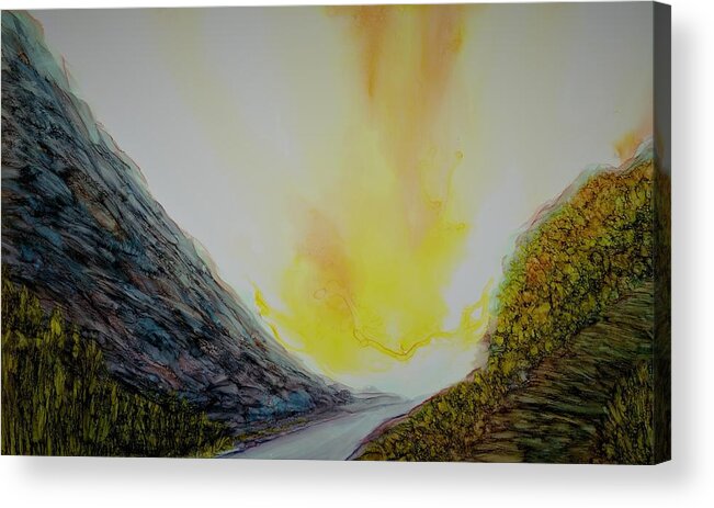 Bright Acrylic Print featuring the painting Valley Commute by Angela Marinari