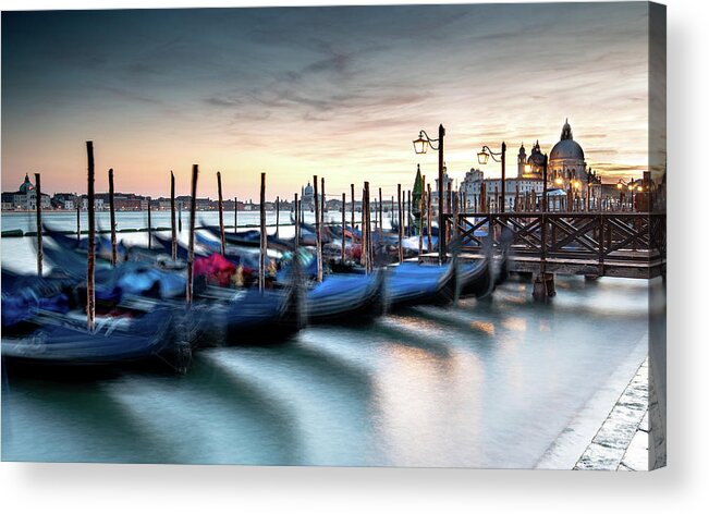 Gondola Acrylic Print featuring the photograph Venice Gondolas moored at the San Marco square. by Michalakis Ppalis