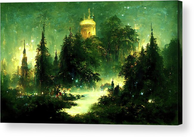 Fairy Acrylic Print featuring the painting Walking into the forest of Elves, 05 by AM FineArtPrints