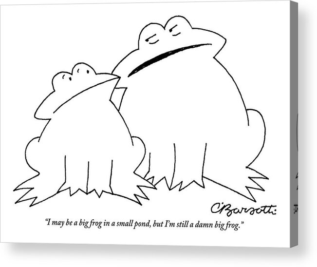 Big Acrylic Print featuring the drawing A Big Frog Talks To A Smaller Frog by Charles Barsotti