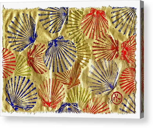 Gyotaku Acrylic Print featuring the mixed media Gyotaku Scallops - Bivalvify - Seafood Melody by Jeffrey Canha
