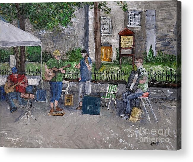 Montreal Acrylic Print featuring the painting Ste Catherine Street Musicians by Reb Frost
