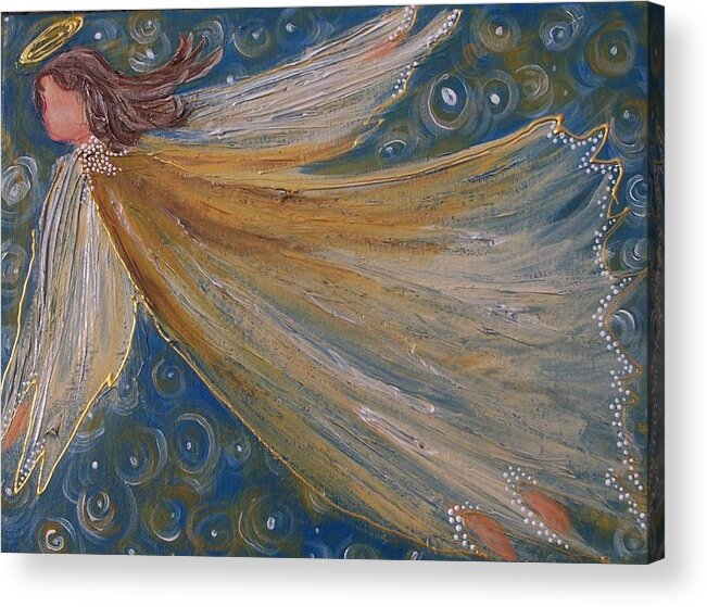 Angels Acrylic Print featuring the painting Angel in Flight #1 by Nancy Self