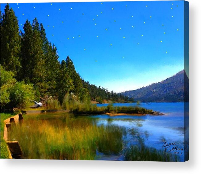Blue Acrylic Print featuring the painting By the Lake #1 by Bruce Nutting