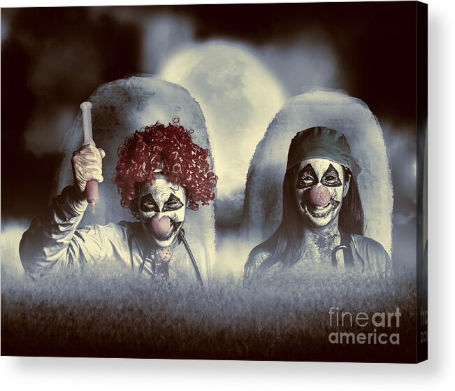 Zombie Acrylic Print featuring the photograph Evil zombie clown doctors rising from the dead #1 by Jorgo Photography