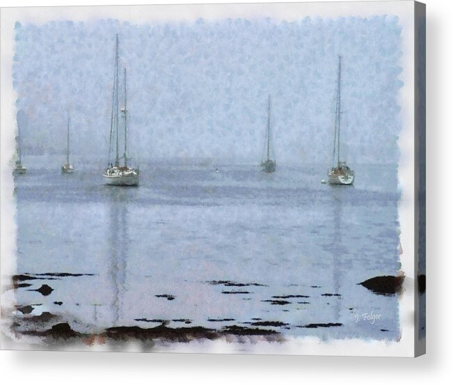 New England Coastline Acrylic Print featuring the photograph Misty sails upon the water #2 by Jeff Folger