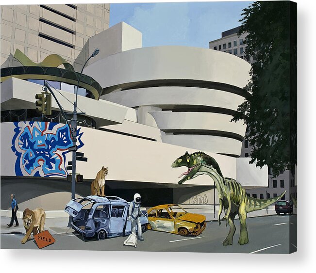Astronaut Acrylic Print featuring the painting Post-Nuclear Guggenheim Visit by Scott Listfield