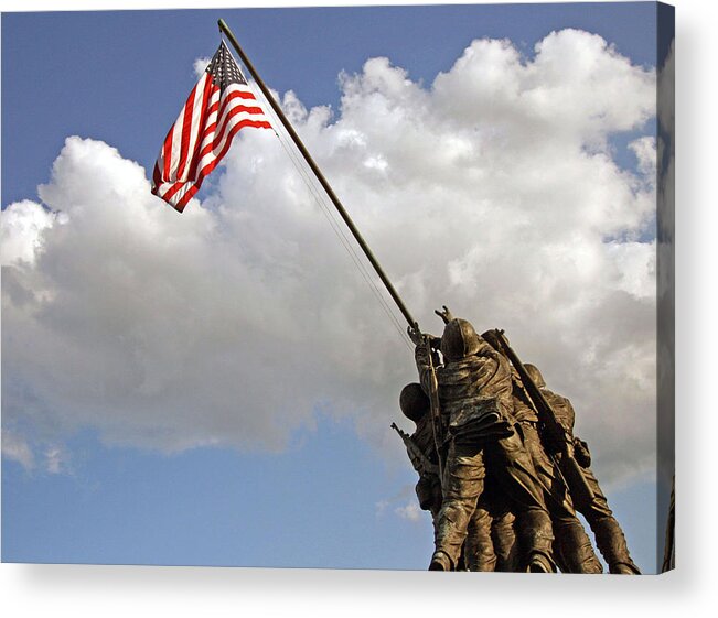 Iwo Acrylic Print featuring the photograph Raising The American Flag by Cora Wandel
