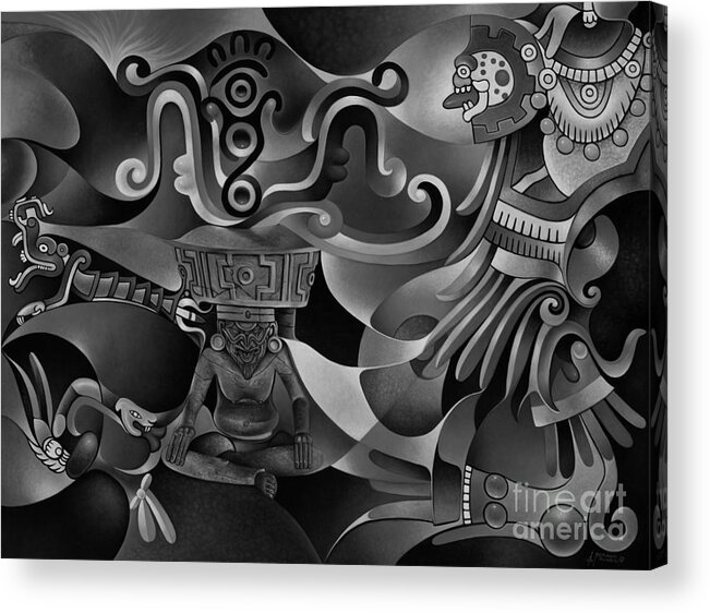 Aztec Acrylic Print featuring the painting Tapestry of Gods - Huehueteotl by Ricardo Chavez-Mendez