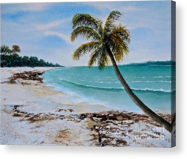 Water Colour Seascape Painting On Paper Of A Beach In Zanzibar Acrylic Print featuring the painting West of Zanzibar by Sher Nasser