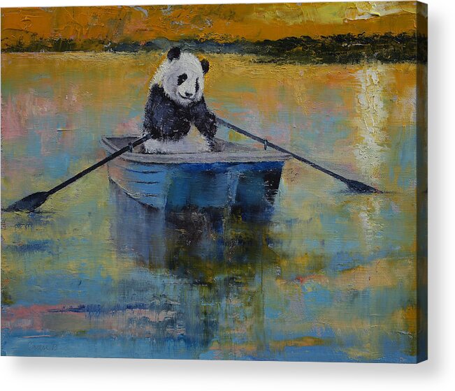 Panda Acrylic Print featuring the painting Panda Reflections #2 by Michael Creese