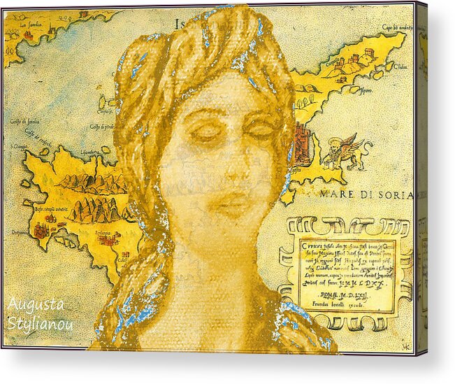 Augusta Stylianou Acrylic Print featuring the digital art Ancient Cyprus Map and Aphrodite by Augusta Stylianou
