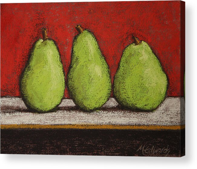 Pears Acrylic Print featuring the pastel 3 Pears by Marna Edwards Flavell