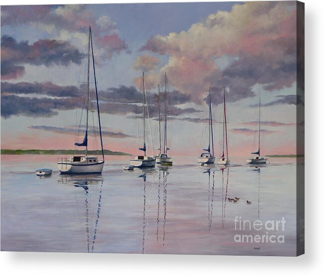 Sailboats Acrylic Print featuring the painting Cuttyhunk Harbor #4 by Karol Wyckoff