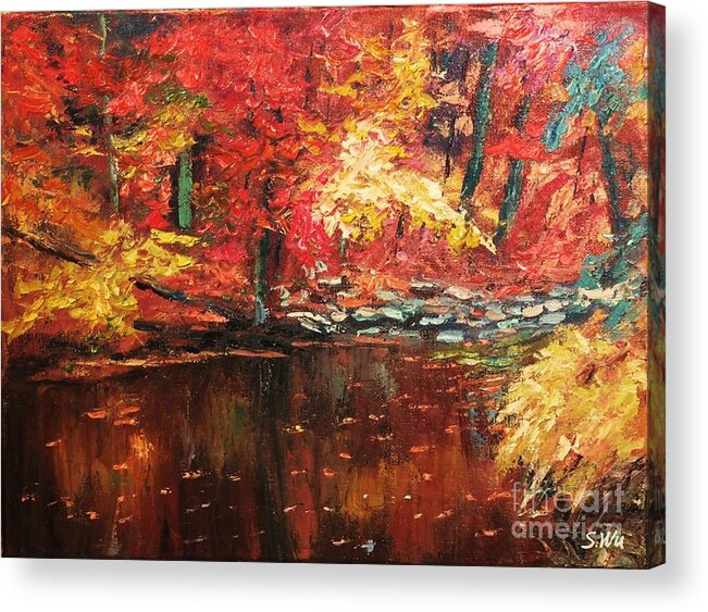 Sean Wu Acrylic Print featuring the painting Pond by Sean Wu