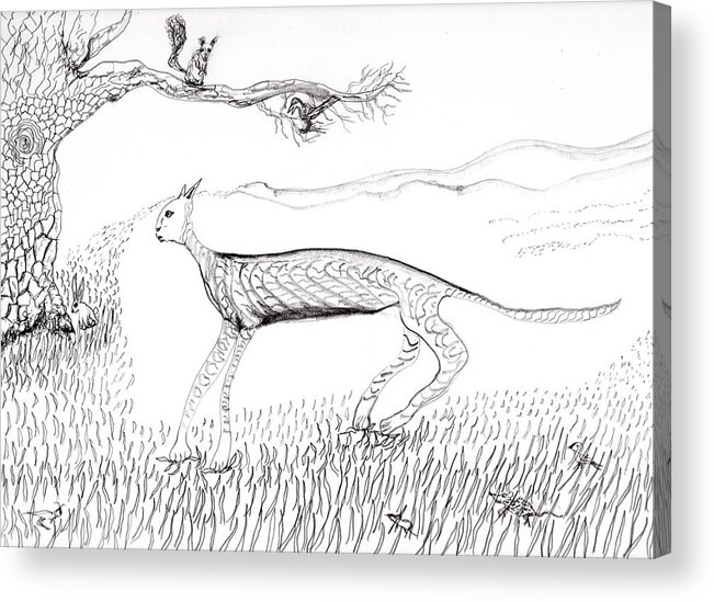 Jim Taylor Acrylic Print featuring the drawing A Cat Moves Through by Jim Taylor