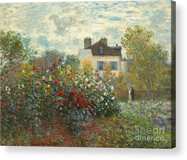French Acrylic Print featuring the painting A Corner of the Garden with Dahlias by Claude Monet