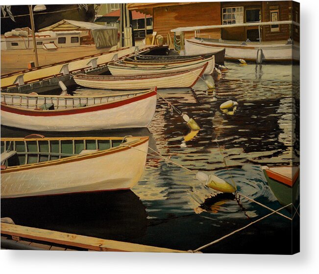Boats Acrylic Print featuring the painting A Day at Center For Wooden Boats by Thu Nguyen