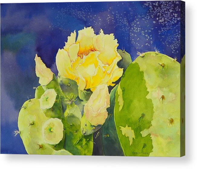 Cactus Acrylic Print featuring the painting A Prickly Bloom by Celene Terry