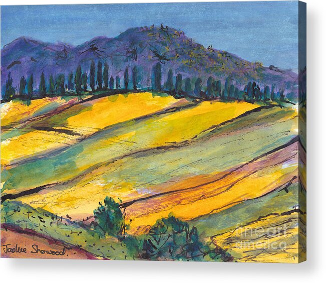 Painting Acrylic Print featuring the painting A Tuscan Hillside by Jackie Sherwood