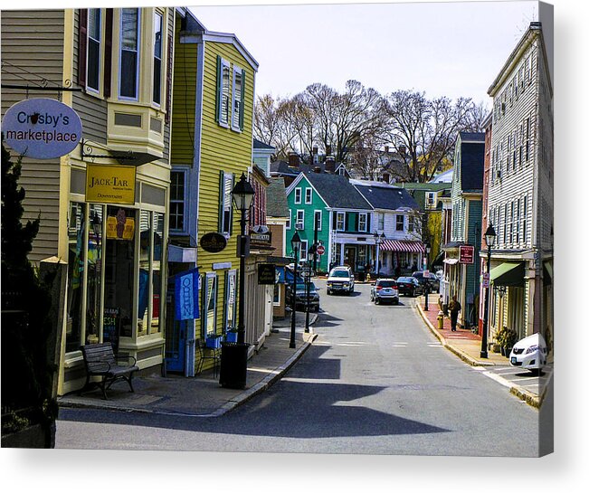Rebecca Dru Photography Acrylic Print featuring the photograph A view down the street of Historic Marblehead by Rebecca Dru