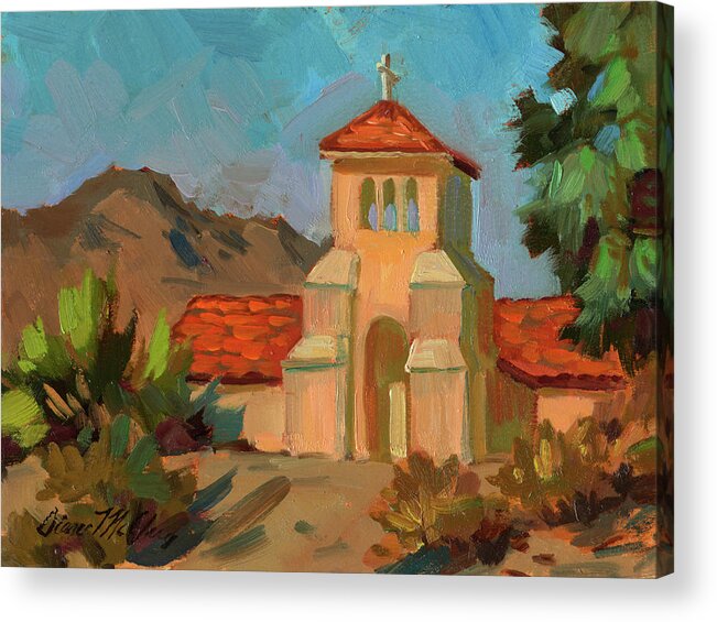 Warm Day Acrylic Print featuring the painting A Warm Day at Borrego Springs Lutheran by Diane McClary