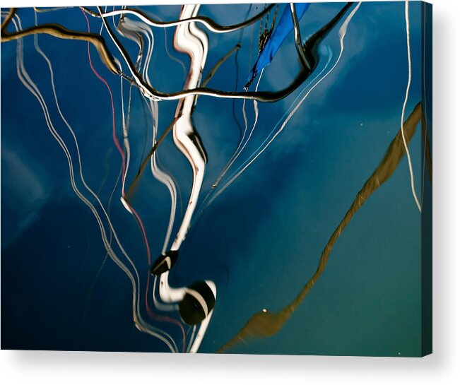 Sailboat Acrylic Print featuring the photograph Abstract Sailboat Mast Reflection by Jani Freimann