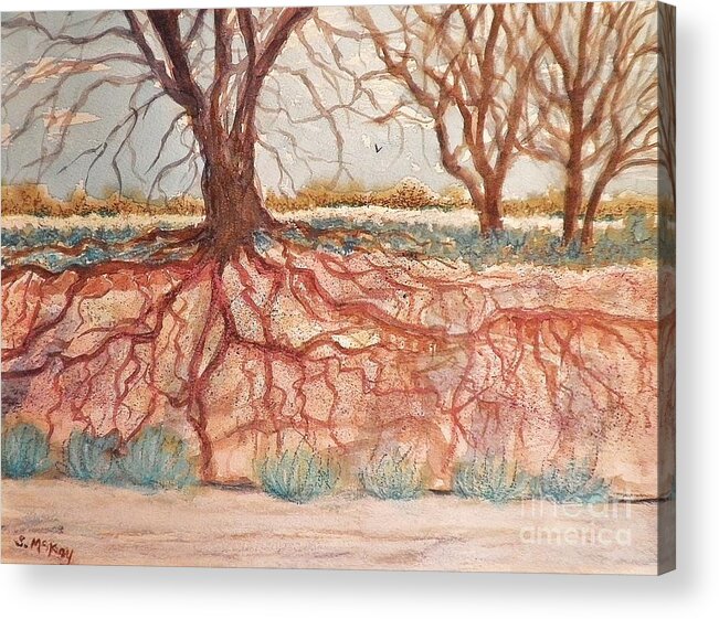 Trees Acrylic Print featuring the painting After The Flash Flood by Suzanne McKay