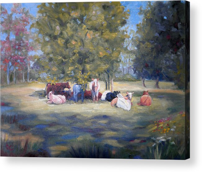 Cows Acrylic Print featuring the painting After the Milking by Sharon Casavant
