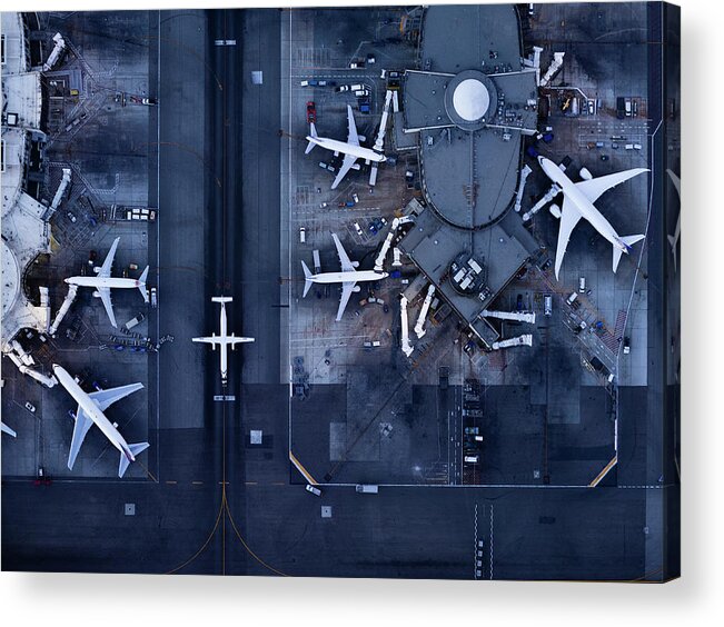 Airport Terminal Acrylic Print featuring the photograph Airliners At Gates And Control Tower by Michael H