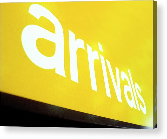 Sign Acrylic Print featuring the photograph Airport Arrivals Sign by Ton Kinsbergen/science Photo Library