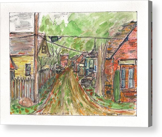 House Acrylic Print featuring the painting Alley on Union Street - sketch by David Dossett